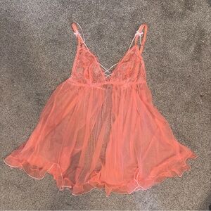 Victoria’s Secret Coral Sheer Lace Babydoll Top Lingerie Dress Size S